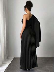 Nuevo vestido plisado sin mangas de color azul claro versátil para mujer, atuendo de vacaciones, vestido de verano - Negro - Ver 2