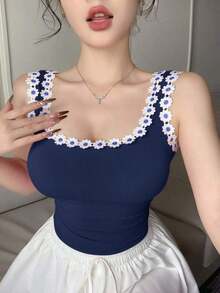 Top ajustado de tirantes para mujeres para festivales de música de verano - Azul - Ver 1
