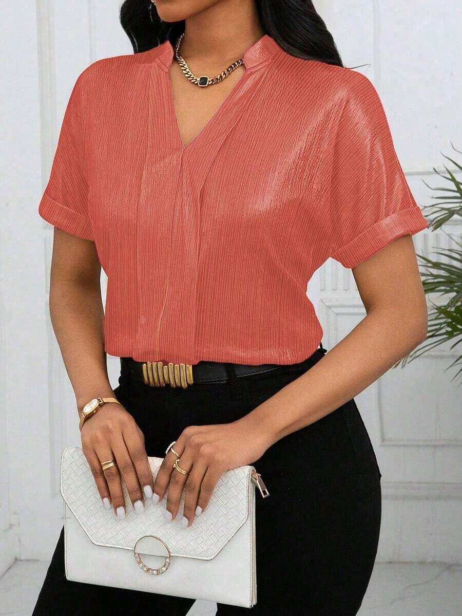 Camisa de solapa brillante para ropa de fiesta de vacaciones - Naranja - Ver 1