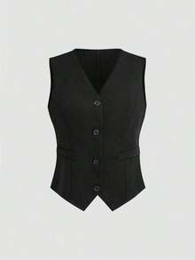 Chaleco informal y de oficina de uso sencillo y liso - Negro - Ver 9