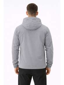 Men's Waterproof Windbreaker With Removable Hood, Sportswear For Gym Or Running - Light Grey - View 2