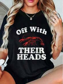 Cute Unisex Casual T-Shirts Of Premium Quality, Adorable Style With Superior Quality And Great Texture. "Headless" - Funny Crayfish Print T-Shirt, Casual Wear For Everyday Use, Funny Print T-Shirt, Comfortable Fit, Short Sleeve Casual T-Shirts For Men And Women - 黑色 - 查看 6