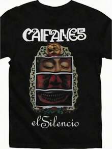 Unisex T-Shirt Rock The Silence Caifanes Group, Spanish Rock, 100% Cotton, Digital Print, Round Neck, Casual Knit Fabric, For Men And Women - 黑色 - 查看 1