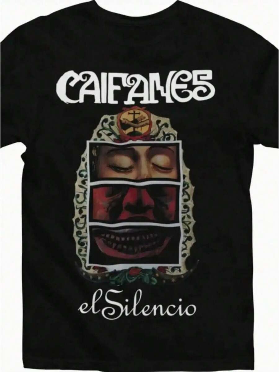 Unisex T-Shirt Rock The Silence Caifanes Group, Spanish Rock, 100% Cotton, Digital Print, Round Neck, Casual Knit Fabric, For Men And Women - 黑色 - 查看 1