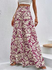 Pantalones de pierna ancha con estampado tropical - Burdeos - Ver 4