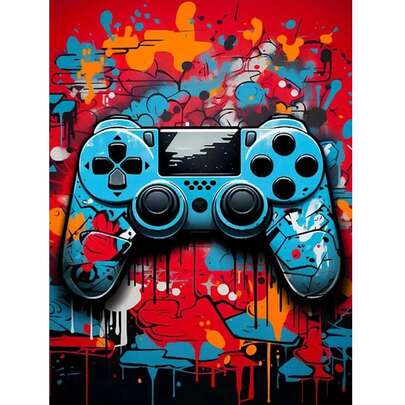 1pc Abstract Graffiti Game Console Pattern DIY Diamond Painting Art Kit, Round Diamond, Mosaic Art Craft, Suitable For Beginners, Home Wall Decor, Unique Gift, No Frame
