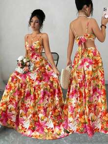 xheElenzga Vestido casual/de trabajo de longitud media sin mangas con estampado que estiliza la línea de la cintura para mujerxhe - Multicolor - Ver 3