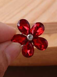 1pc Red Flower Glass Brooch, 5 Color Options Available - Red - View 12
