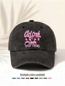 1pc Washed Baseball Cap With "GIRL CRUSH K-POP " Letter Print Pattern, Retro American Style Minimalist Casual Versatile Fashionable Unisex Accessory, Suitable For Concerts, Music Festivals, Outdoor Activities, All Seasons - Water Wash - View 2