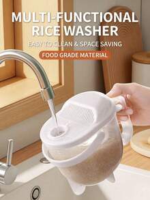 1pc Rice Washer - A Draining And Washing Tool, Can Wash Rice, Fruits And Vegetables, No Need For Direct Hand Contact With Water. Soft And Flexible, Made Of Transparent Polypropylene Material, Accessories Include Rice Washing Basket, Grain Washing Strainer, Detachable Draining Basket And Fruit/Vegetable Washing Accessories. Thick And Durable Plastic Kitchen Utensil, Suitable For Washing Rice, Various Fruits And Vegetables, Travel Essential, Holiday Essential. - Multicolor - View 2