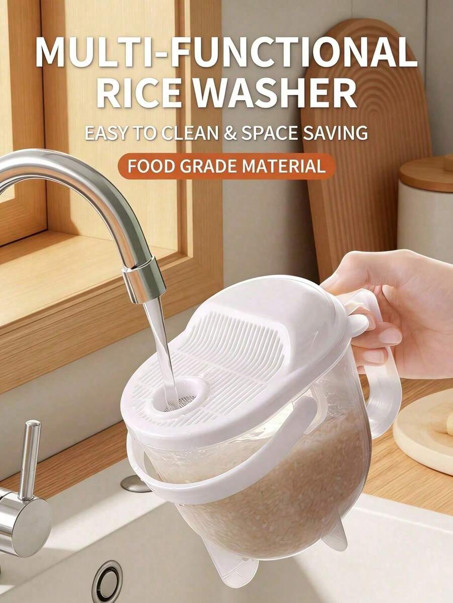 1pc Rice Washer - A Draining And Washing Tool, Can Wash Rice, Fruits And Vegetables, No Need For Direct Hand Contact With Water. Soft And Flexible, Made Of Transparent Polypropylene Material, Accessories Include Rice Washing Basket, Grain Washing Strainer, Detachable Draining Basket And Fruit/Vegetable Washing Accessories. Thick And Durable Plastic Kitchen Utensil, Suitable For Washing Rice, Various Fruits And Vegetables, Travel Essential, Holiday Essential.