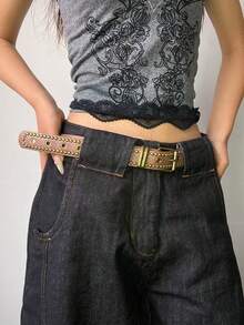 1 pieza Cinturón de mujer estilo retro y occidental con remaches, cinturón casual para jeans - Multicolor - Ver 4