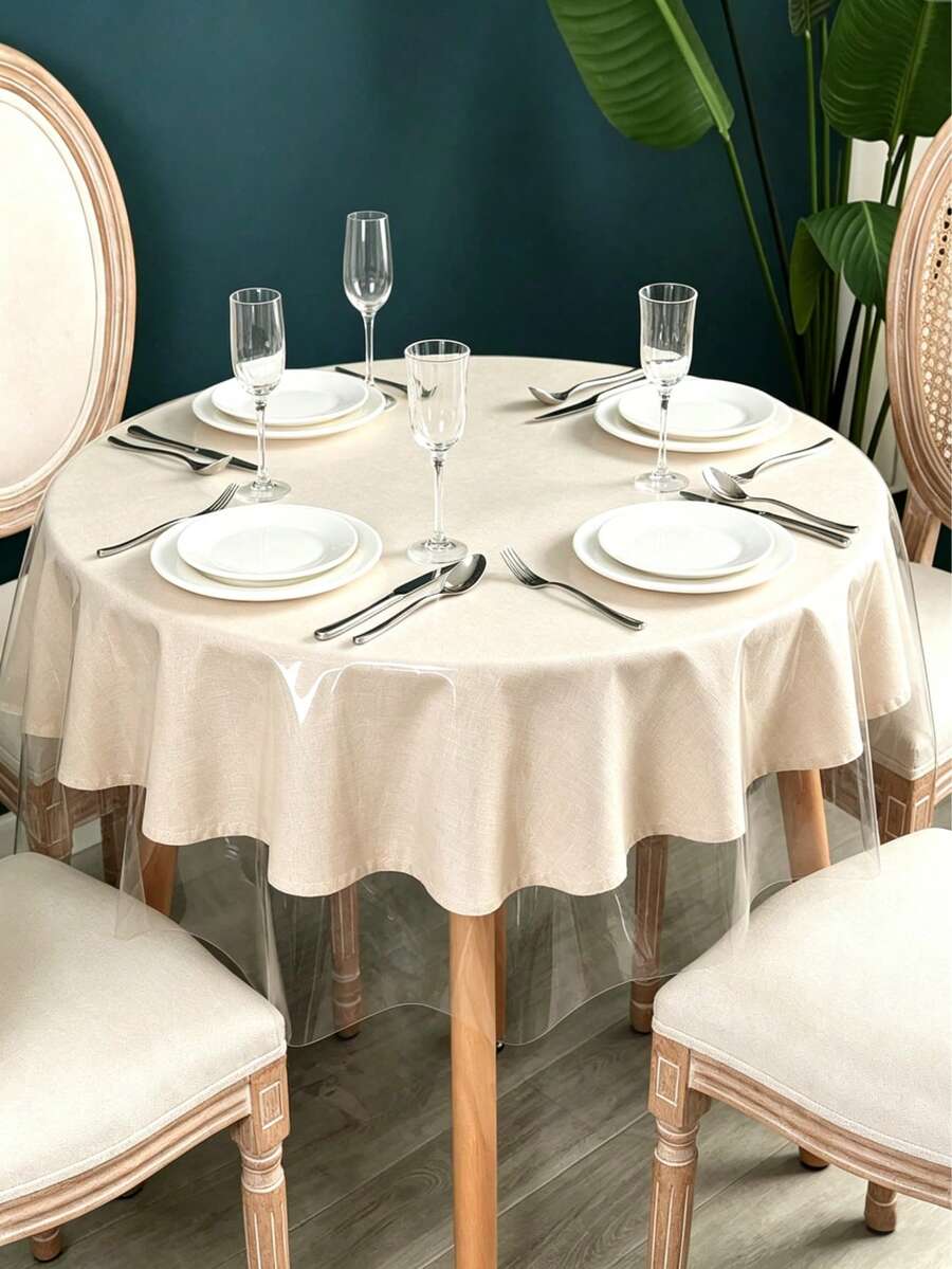 Soft Glass PVC Round Tablecloth Waterproof, Anti-Oil, Anti-Scalding, Wash-Free Round Table, Transparent Table Mat, Desktop, Household Tablecloth - Multicolor - View 1
