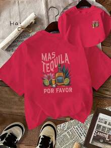 Mother's Day Mama Bear Print T-Shirt, Fashionable Letter Print, Crew Neck, Double-Sided Print, Short Sleeve, Casual Crew Neck T-Shirt, Breathable And Machine Washable Fabric, Suitable For All Seasons, Easy Care Garment, Versatile Clothing, Comfortable Material, Made Of Elastic Polyester Fiber - Unisex Loose Cotton Short Sleeve Crew Neck T-Shirt. - 紅色 - 查看 7