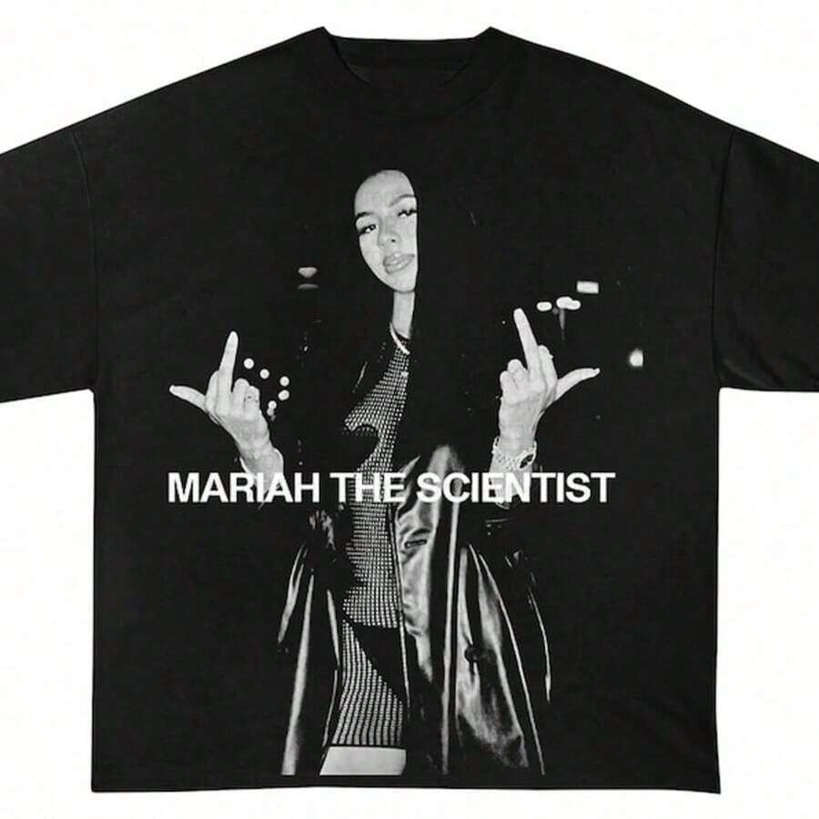 1 Piece Funny Retro 90s Rapper Cat Print T-Shirt, Round Neck, Short Sleeve, Women's Cotton, Summer, 180g, 100% Cotton. - Black 11 - View 1