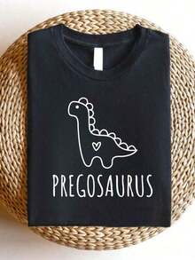 1 Pregosaurus T-Shirt, Pregnancy Announcement T-Shirt, Pregnancy Reveal T-Shirt, Gift For Expectant Mother, Baby Shower T-Shirts, Funny Maternity T-Shirts, T-Shirts For Expectant Mothers. SD-2604180g 100% Cotton - 黑色 - 查看 5