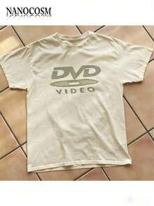Cute Unisex Premium Casual T-Shirts [100% Cotton] With Nostalgic Green DVD Video Logo, Vintage Video Game Print, 2000s Aesthetic, Good Quality Retro T-Shirts, Casual Short Sleeve Crew Neck Tops For Spring/Summer/Autumn - Unisex Everyday Wear For Women And Men For Campus - 杏色 - 查看 6