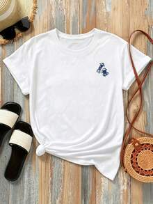 New 180g Short-Sleeved T-Shirt, 1% Cotton, With Front And Back Prints - Jellyfish, Marine Life - Fashionable Printed T-Shirt For Women, Short-Sleeved, Suitable For All Seasons, Modern Clothing - Can Be Worn As A Base Layer In Spring And Autumn Or Alone In Summer, Unisex. - 白色 - 查看 3