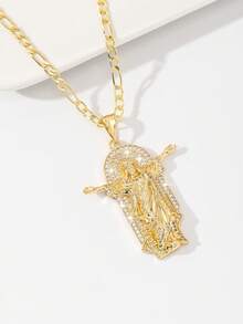 Mặt dây chuyền hình tượng Chúa Cứu Thế kiểu Công giáo cổ điển, unisex, tượng Chúa Giê-su 3D phục chế + đá Zirconia sáng bóng, dây chuyền cổ điển 60cm, phù hợp với mọi dáng người, truyền tải ý nghĩa cốt lõi của đức tin về sự cứu chuộc, bảo vệ và bình an. Thích hợp làm quà lưu niệm cho lễ Rước lễ lần đầu và lễ Rửa tội. Thanh lịch cho việc đi lại hàng ngày và thờ phượng tại nhà thờ, cân bằng giữa đức tin và phong cách cổ điển. - Vàng - Xem 2