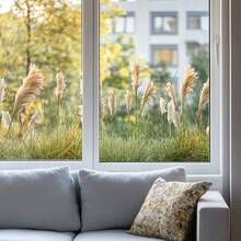 1 pieza Pegatina de vidrio con diseño inspirado en la naturaleza de juncos, autoadhesiva y removible, decoración para entrada, balcón y ventanas - Multicolor - Ver 4