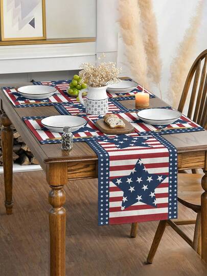 1/4/5/6/7pcs Meituan Independence Day Style, American Minimalist Geometric Print Microwave Dust Cover, Protective Cover, Suitable For Decorating Indoor And Outdoor Dining Tables For Festivals, Home Decor Set, Living Room Decor Set, Bedroom Decor Set, Dining Room Decor Set, Linen-Like Material, Multiple Sizes Available, Dining Decor, Tabletop Decor, Tablecloth, Fireplace Scarf, Placemat, Heat Insulation Mat, Home Decor