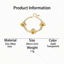 1pc Shiny Glowing Summer Beach Vacation Stylish Gold Textured Plumeria Flower Double Layer Anklet For Women - Yellow Gold - View 5