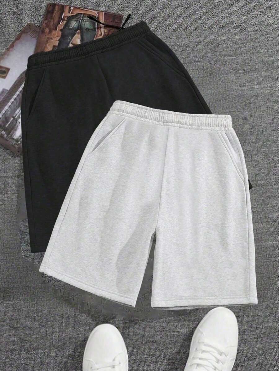 2pcs Boys & Teens Outdoor Sports Loose Pocket Indoor Casual Knee-Length Shorts, Spring/Summer/Autumn - Multicolor - View 1