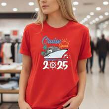 Women's 'Cruise Squad 2026' Graphic Print Cotton T-Shirt, Casual Short Sleeve Crew Neck T-Shirt, Summer Holiday T-Shirt, Available In Various Sizes, Soft - 紅色 - 查看 7