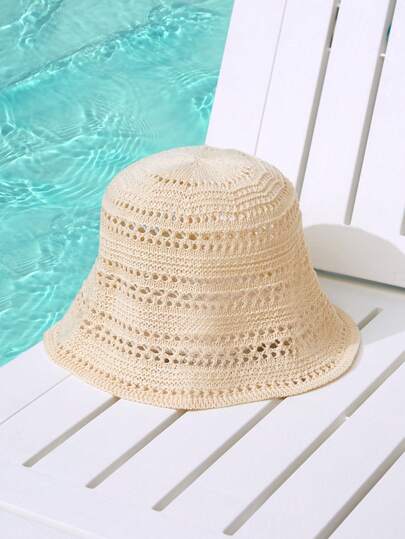 Trivaya 1pc 2025 New Summer Hollow Out Bucket Hat, Women's Breathable Sun Hat, Thin Sunshade Hat, Hollow Bucket Hat, Fashionable Bucket Hat, Available In 4 Colors