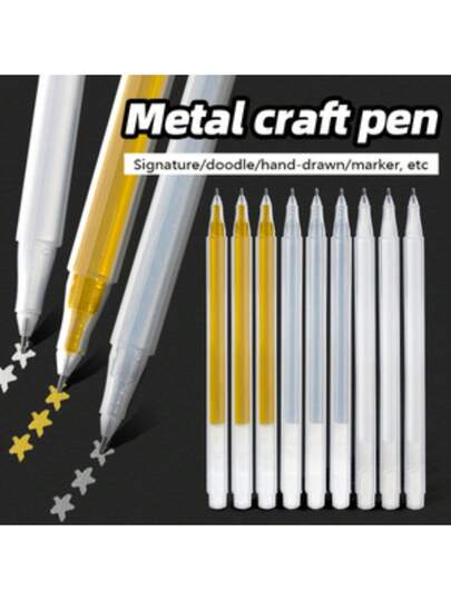 3/9 piezas Bolígrafos de metal para artesanía de 0,6 mm de punta fina, en colores dorado, plateado y blanco, para diarios, manualidades, firmas, garabatos, de secado rápido e impermeables, con Body transparente, para oficina, estudiantes, dibujo, marcadores multiusos y escritura suave