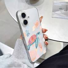 1 pieza Funda de teléfono transparente de TPU con patrón lindo de tortuga marina y concha, a prueba de golpes y huellas dactilares, compatible con iPhone - Multicolor - Ver 5