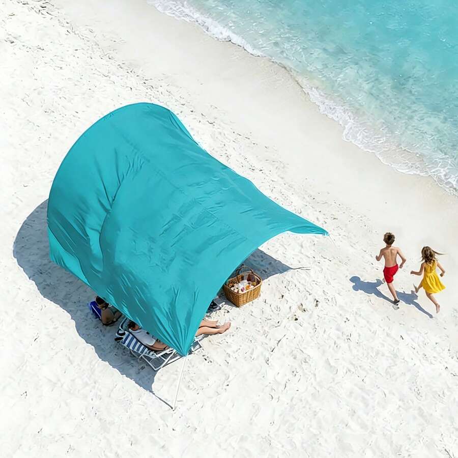 Green-Tinted Solid-Color Silent Top Beach Umbrella, Original Wind-Powered Beach Umbrella, Providing 150 Square Feet Of Shade Area, Accommodating Up To 8 People, Can Be Set Up In 2 Minutes, Comes With Wind Assistance Function. - màu xanh lá - Xem 1