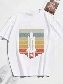 Men's Crew Neck Rocket Print T-Shirt - 白色 - 查看 8