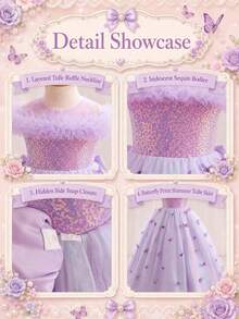 H HIBOBI Vestido maxi de princesa con decoración de mariposas moradas para niñas, inspirado en cuentos de hadas - Morado - Ver 4