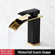 1 pieza Grifo de cascada de cobre negro nórdico, grifo de lavabo de baño de un solo orificio para fregadero de agua fría y caliente - Negro - Ver 4