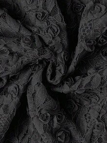 Camiseta de mujer con bordado de rosas 3D, floral y romántica, versátil - Negro - Ver 6
