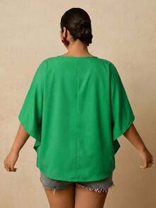 Blusa holgada con estampado floral para mujer de talla grande - Verde - Ver 2