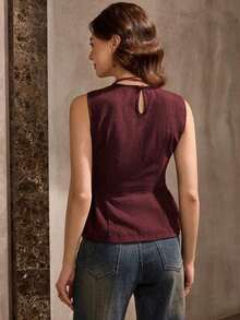 in mangas estilo BOHO vintage casual de estilo campestre americano, uso básico diario para otoño/invierno - Burdeos - Ver 2
