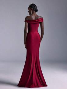 Vestido de sirena con hombros descubiertos y drapeado elegante, adecuado para bodas, fiestas, vacaciones, bailes de graduación, dama de honor (adulto) - Burdeos - Ver 3