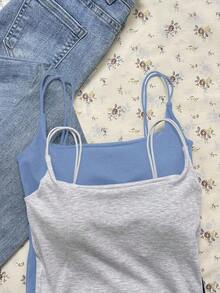 2 piezas Conjunto de camisola sin espalda ajustada para mujer, Camisola sin espalda de verano para mujer, Adecuado para el transporte diario, citas, fiestas, otoño/invierno/verano, Navidad, Año Nuevo, Acción de Gracias, fiestas, bodas, playa, ceremonias de graduación, de moda, elegante, casual, salidas, citas, reservas, transporte, brillante, Día de San Valentín, elegante, vacaciones, casual, Y2K, salidas, ceremonias de graduación y otras ocasiones. - Multicolor 5 - Ver 3