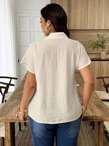 Weeklong Camisa suelta con botones y bordado de ojetes asimétrico, atuendo casual para diario/vacaciones, ropa de oficina - Albaricoque - Ver 2