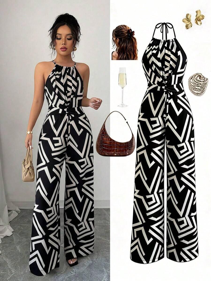 Mono de tela estampada con envolvente frontal para mujer, diseño que define la cintura para usar en ocasiones elegantes, ya sea de fiesta o diario - Multicolor 5 - Ver 1