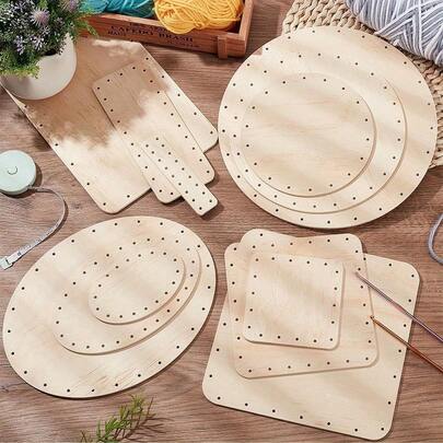 Bộ 12 đế giỏ gỗ - Nhiều hình dạng khác nhau để tự làm đồ đan lát bằng mây tre, lỗ khoan sẵn 3mm, gỗ BurlyWood