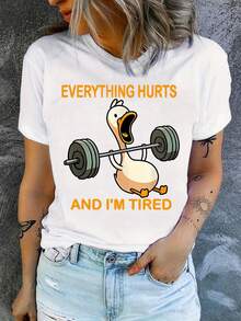 Una camiseta gráfica de un patito cansado y sobrecargado, ideal para regalar a aquellos que se esfuerzan demasiado en el gimnasio - [Blanco] - Ver 6