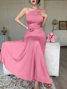 YHHModelyn 1 pieza Vestido de mujer sin mangas con pliegues y ajuste ceñido, de unicolorYHH - Rosa Fucsia - Ver 7