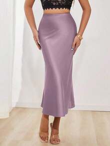 Falda en A de satén elegante y versátil para mujer - Púrpura malva - Ver 6