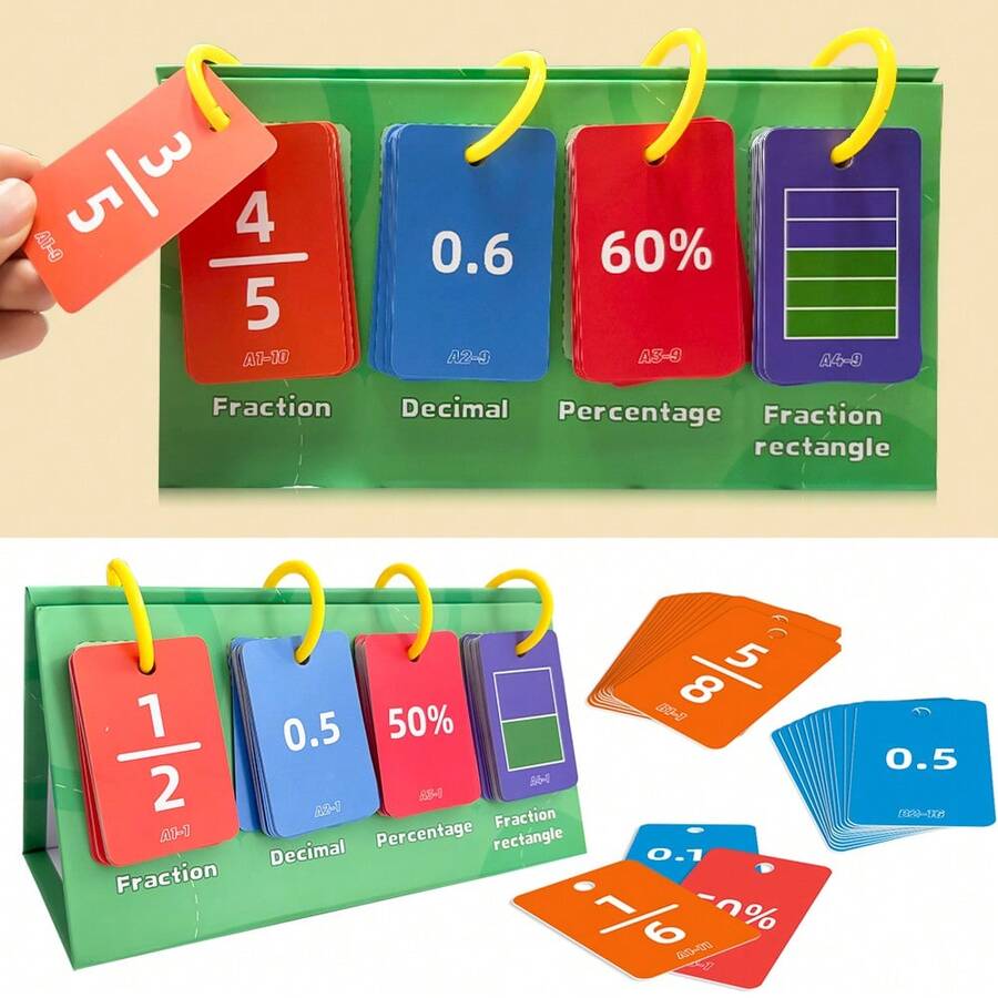 Lachilly Fraction Decimal Percentage Conversion Flash Cards | Educational Math Manipulatives With Visual Fraction Circles, Elementary Homeschool Math Learning Aids For Kids - Multicolor - View 1