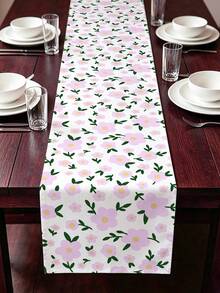 1pc Floral / Tropical / Summer Style Printed Table Runner, (Best / Latest), Suitable For All Seasons, Linen Polyester Fabric Table Runner, Multiple Sizes Available, For Party Decoration, Table Runner, Dining Table, Kitchen Decor, Summer Party Decor, Cabinet Decor, Furniture Decoration, Minimum Size 33*90cm/12.99in*35.43in, Multiple Sizes Available - Pink - View 1