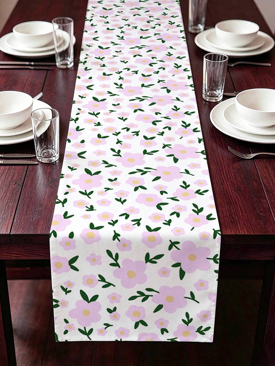 1pc Floral / Tropical / Summer Style Printed Table Runner, (Best / Latest), Suitable For All Seasons, Linen Polyester Fabric Table Runner, Multiple Sizes Available, For Party Decoration, Table Runner, Dining Table, Kitchen Decor, Summer Party Decor, Cabinet Decor, Furniture Decoration, Minimum Size 33*90cm/12.99in*35.43in, Multiple Sizes Available - Pink - View 1