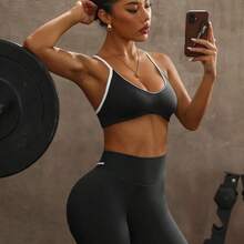 Slayform Seamless High Elasticity Women's Colorblock Backless Sleeveless Top And High Waist Long Pants Sports Suit Workout Sets - Negro - Ver 5